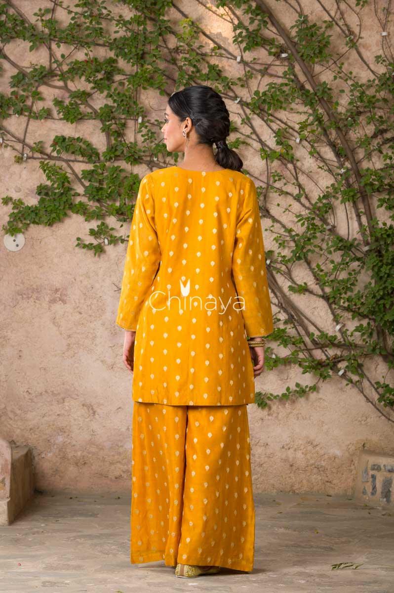 Orchid Amber Musturd Yellow Chanderi Silk Suit Set - Chinaya Banaras