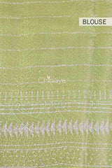 Parrot Green Digital Printed Chiniya Silk Saree - Chinaya Banaras