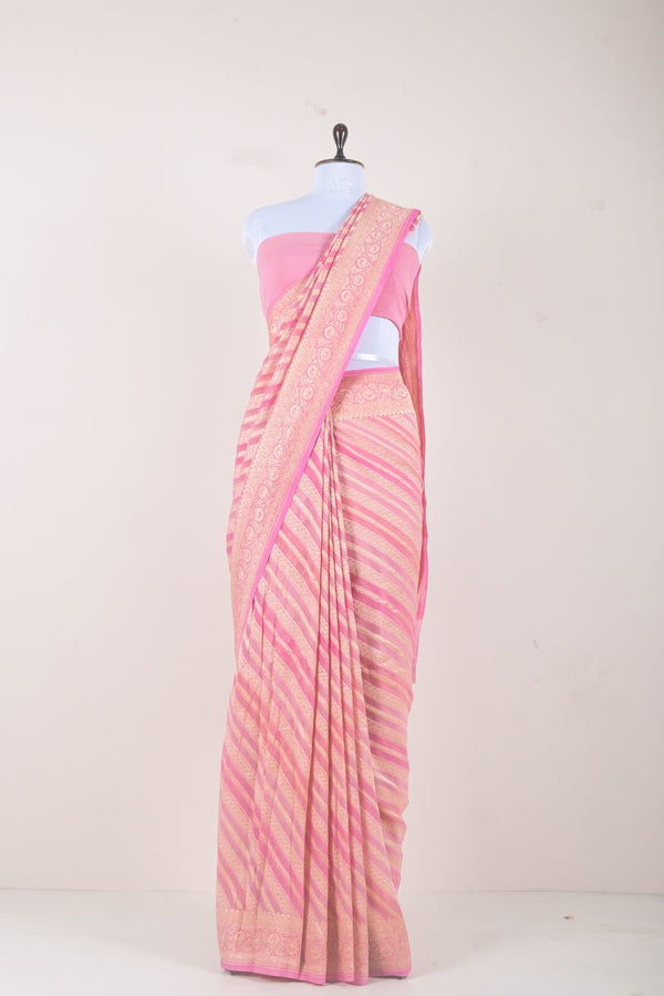 Pastel Pink Handwoven Georgette Khaddi Silk Saree At Chinaya Banaras