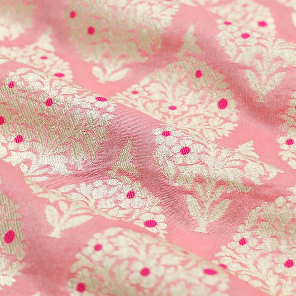 Peach Handwoven Banarasi Silk Fabric by Chinaya Banaras