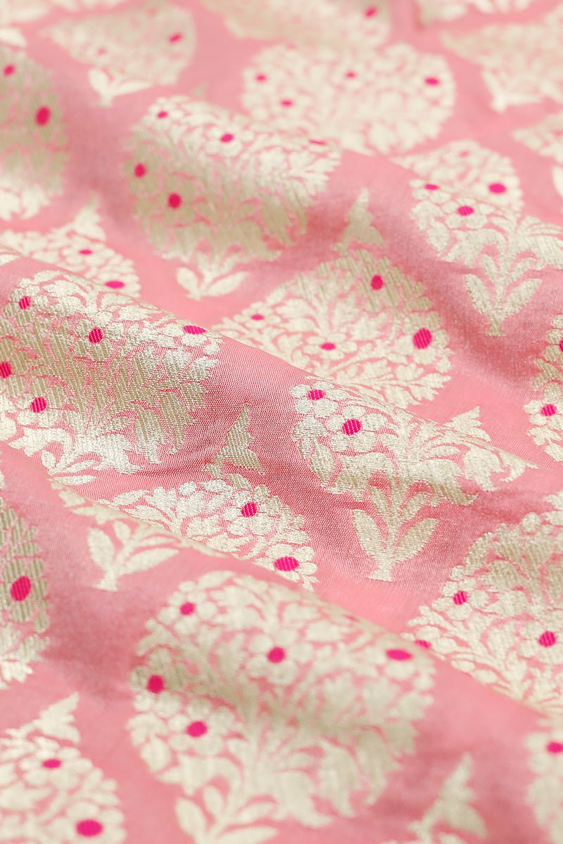 Peach Handwoven Banarasi Silk Fabric - Chinaya Banaras