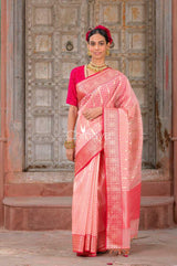 Women In Peachy Pink Banarasi Organza Silk Saree At  Chinaya Banaras