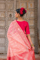 Peachy Pink Banarasi Organza Silk Saree - Chinaya Banaras