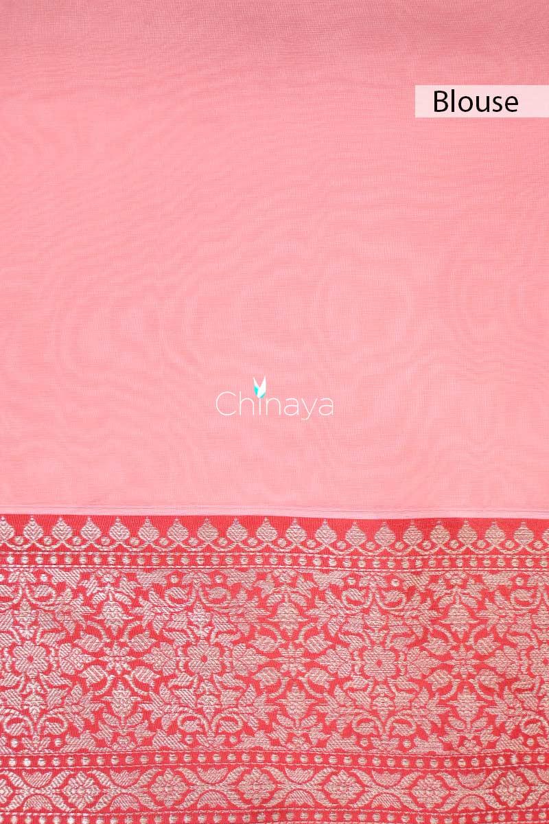 Peachy Pink Banarasi Organza Silk Saree - Chinaya Banaras