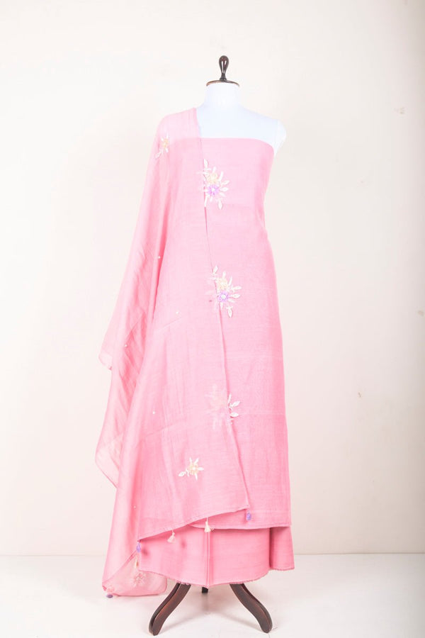 Pink Embroided Soot Cotton Dress Material - Chinaya Banaras