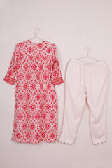 Pink Embroidered Mulberry Cotton Kurta Pant Set - Chinaya Banaras
