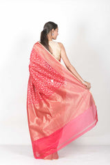 Pink Woven Jaal Banarasi Cotton Saree - Chinaya Banaras