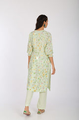 Pista Green Digital Printed Linen Kurta Pant Set - Chinaya Banaras
