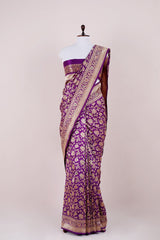 Plum Handwoven Meenadar Banarasi Silk Saree - Chinaya Banaras