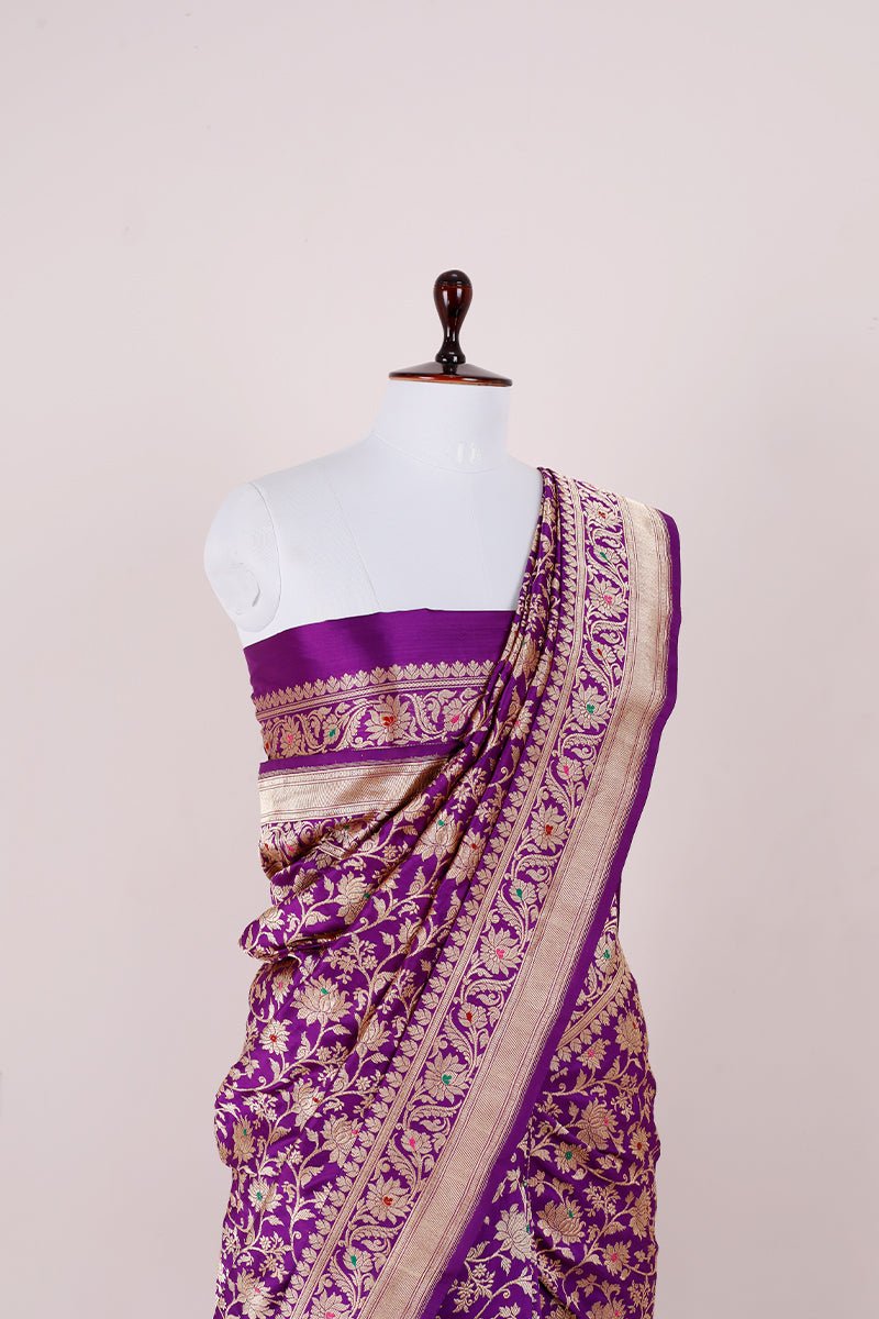 Plum Handwoven Meenadar Banarasi Silk Saree - Chinaya Banaras