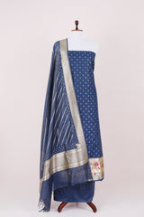 Blue Handwoven Chanderi Silk Suit Set At Chinaya Banaras