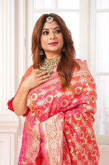 Punch Pink Meenadar Handwoven Banarasi Silk Saree - Chinaya Banaras