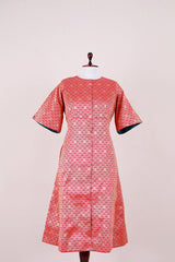 Punch Pink Woven Brocade Banarasi Silk Dress - Chinaya Banaras