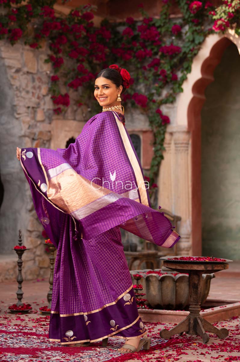 Purple Delight Woven Banarasi Silk Saree - Chinaya Banaras