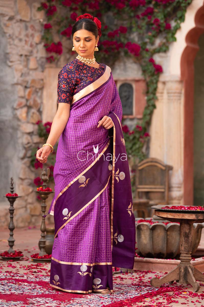 Purple Delight Woven Banarasi Silk Saree - Chinaya Banaras