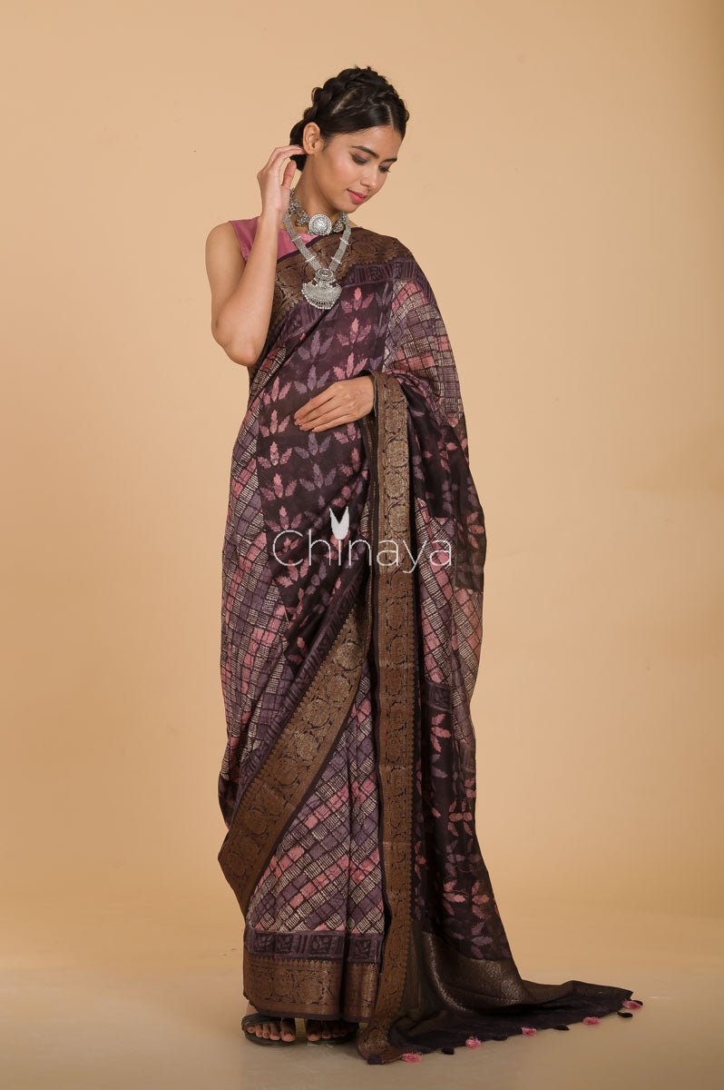 Purple Geometrical Printed Chanderi Silk Saree - Chinaya Banaras