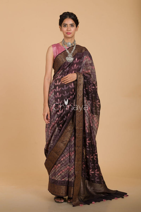 Purple Geometrical Printed Chanderi Silk Saree - Chinaya Banaras