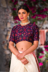 Purple Patola Printed Dupion Silk Blouse - Chinaya Banaras