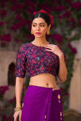 Purple Patola Printed Dupion Silk Blouse - Chinaya Banaras