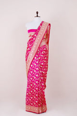 Rani Pink Floral Jaal Handwoven Banarasi Silk Saree - Chinaya Banaras