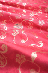 Rani Pink Floral Jaal Handwoven Mulberry Silk Fabric - Chinaya Banaras