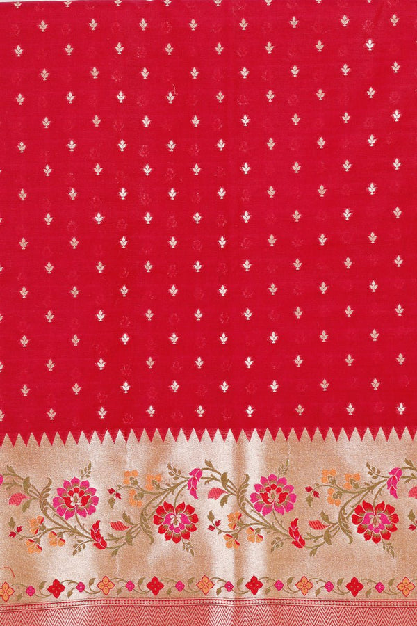 Raspberry Pink Handwoven Chanderi Silk Dress Material - Chinaya Banaras
