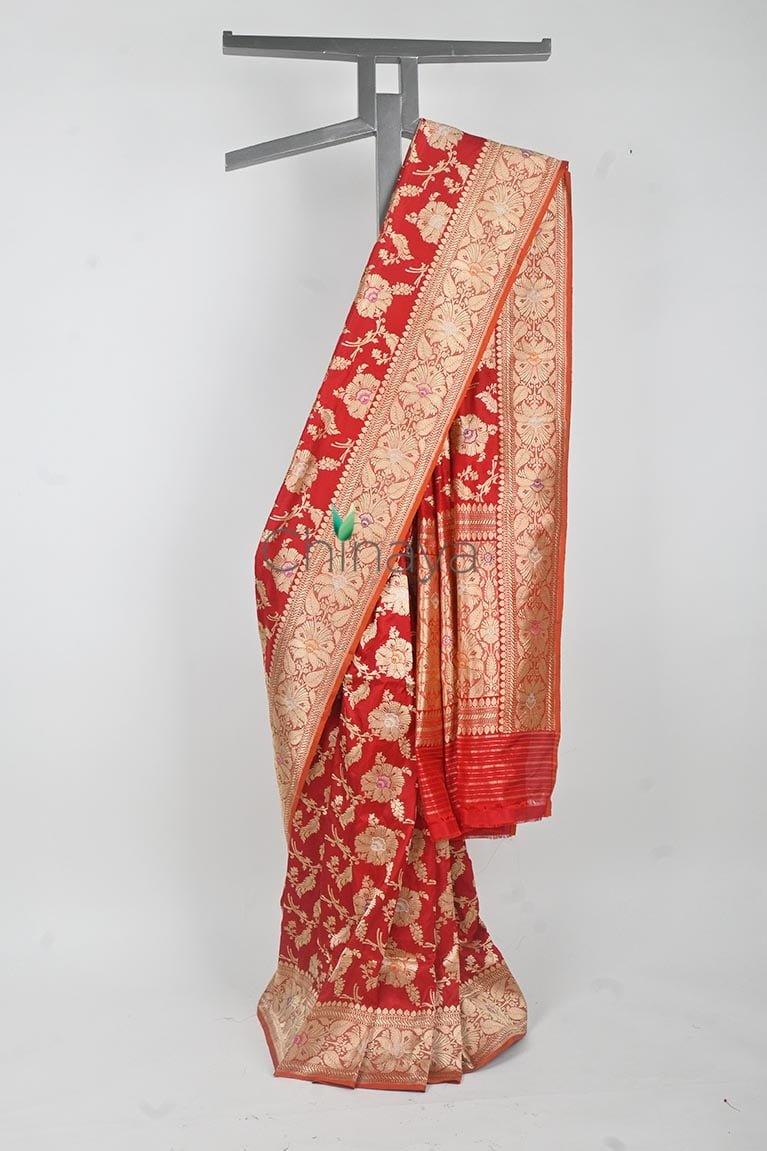 Red Handwoven Banarasi Silk Saree - Chinaya Banaras