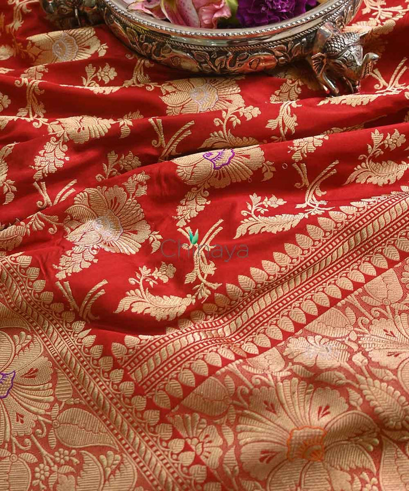 Red Handwoven Banarasi Silk Saree - Chinaya Banaras
