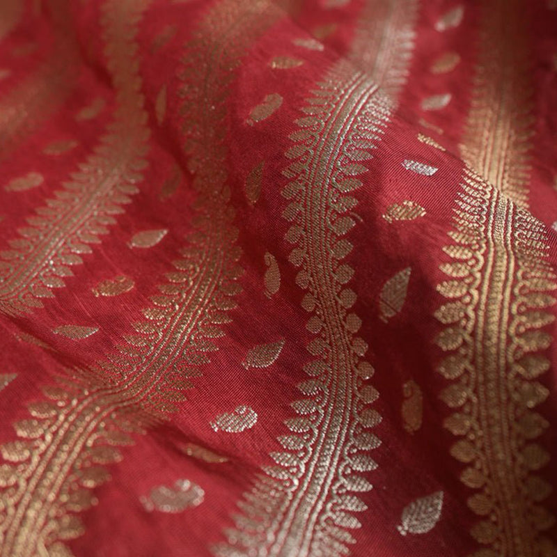 Red Handwoven Banarasi Silk  Fabric At Chinaya Banaras