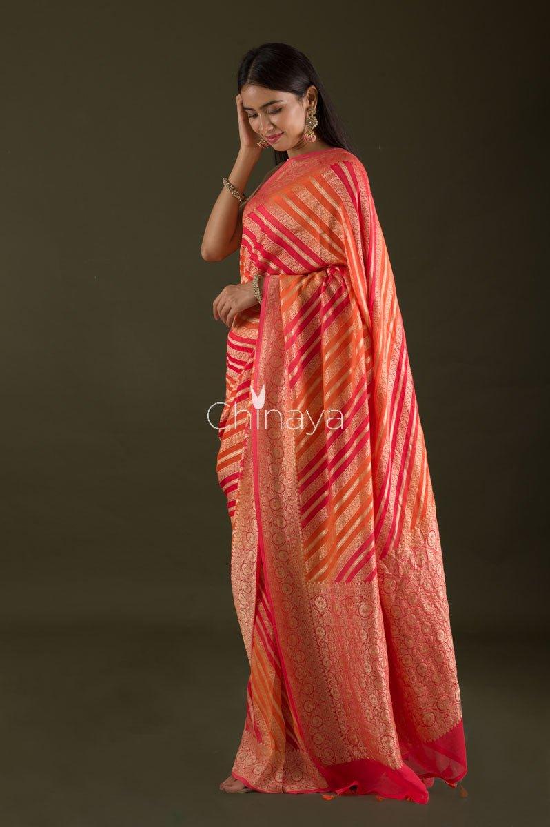 Red Woven Georgette Silk Saree - Chinaya Banaras