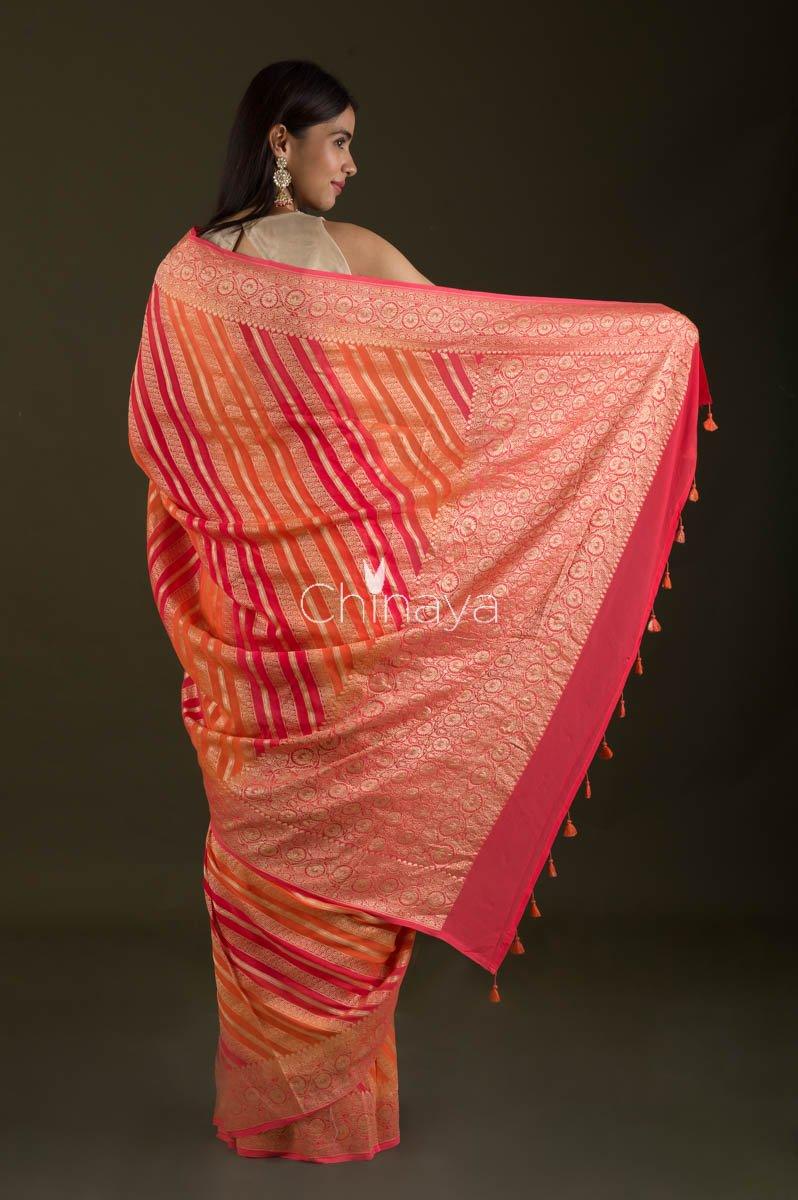 Red Woven Georgette Silk Saree - Chinaya Banaras