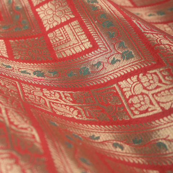 Red Zig-Zag Woven Banarasi Silk Fabric
