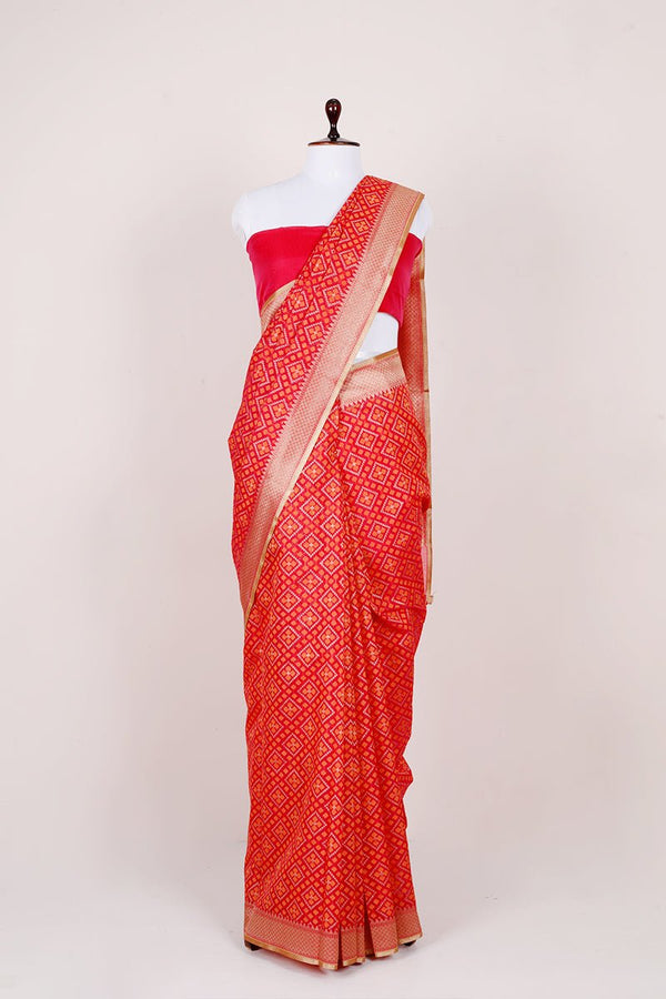 Reddish Pink Woven Banarasi Cotton Saree - Chinaya Banaras
