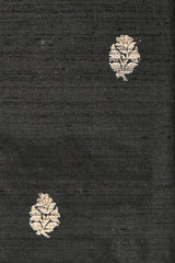 Rich Black Kadhwa Weave Raw Silk Fabric - Chinaya Banaras