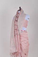Rose Pink Embroidered Linen Silk Saree - Chinaya Banaras