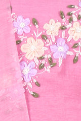 Rose Pink Embroidered Soot Cotton Dress Material - Chinaya Banaras
