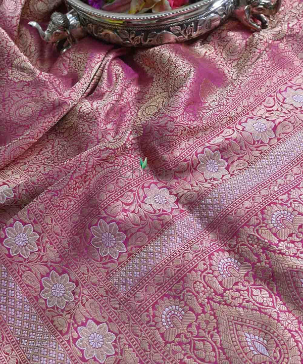 Rose Pink Kadhwa Weave Banarasi Silk Saree - Chinaya Banaras