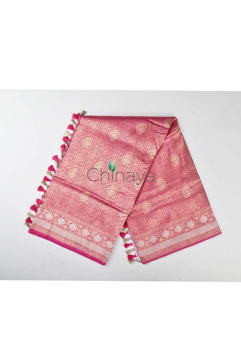 Rose Pink Kadhwa Weave Banarasi Silk Saree - Chinaya Banaras