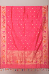 Rose Pink Paithani Banarasi Silk Dupatta - Chinaya Banaras
