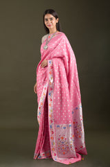 Rose Pink Woven Tussar Georgette Silk Saree - Chinaya Banaras