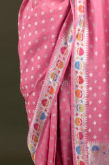 Rose Pink Woven Tussar Georgette Silk Saree - Chinaya Banaras