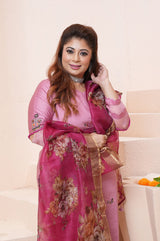 Rose Pink Zardozi Embroidered Cotton Suit Set - Chinaya Banaras