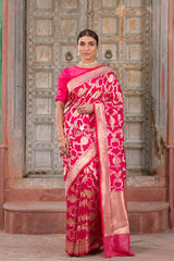 Women In  Pink Kadhwa Banarasi Silk Saree At Chinaya Banaras