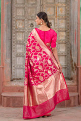 Rosewood Jaal Deep Pink Banarasi Silk Saree - Chinaya Banaras