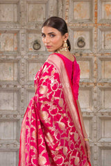Rosewood Jaal Deep Pink Banarasi Silk Saree - Chinaya Banaras