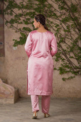 Rozy Haze Baby Pink Mashru Silk Kurta Pant Set - Chinaya Banaras
