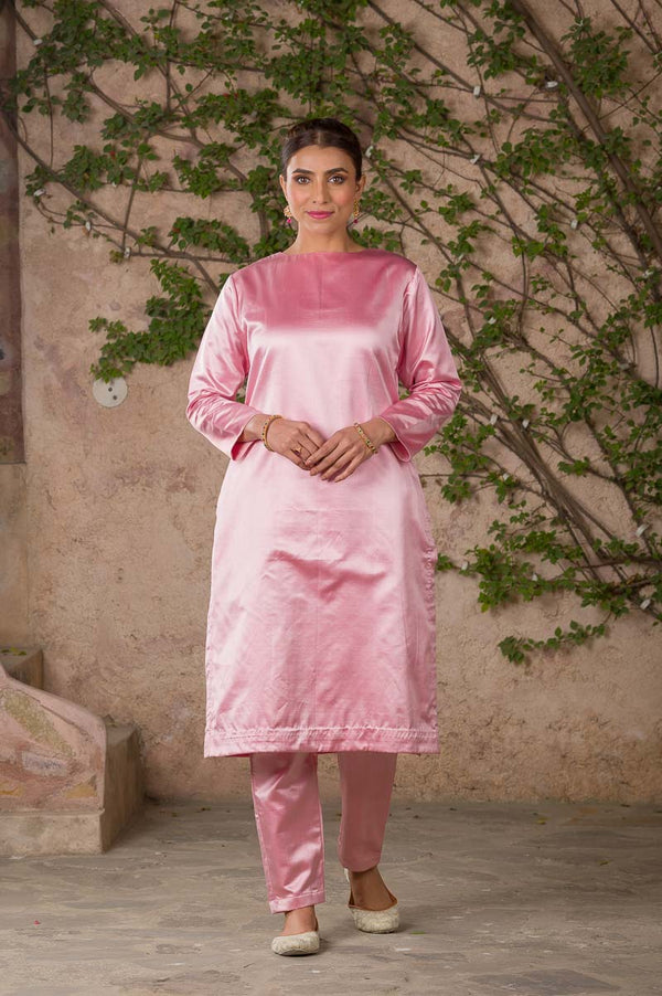 Rozy Haze Baby Pink Mashru Silk Kurta Pant Set - Chinaya Banaras