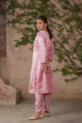 Rozy Haze Baby Pink Mashru Silk Kurta Pant Set - Chinaya Banaras