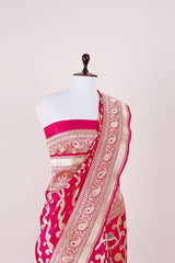 Ruby Pink Kadhwa Weave Handwoven Banarasi Silk Saree - Chinaya Banaras