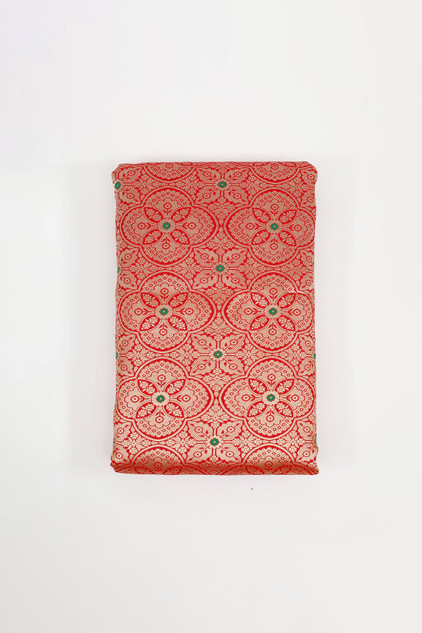 Ruby Red Handwoven Banarasi Silk Fabric